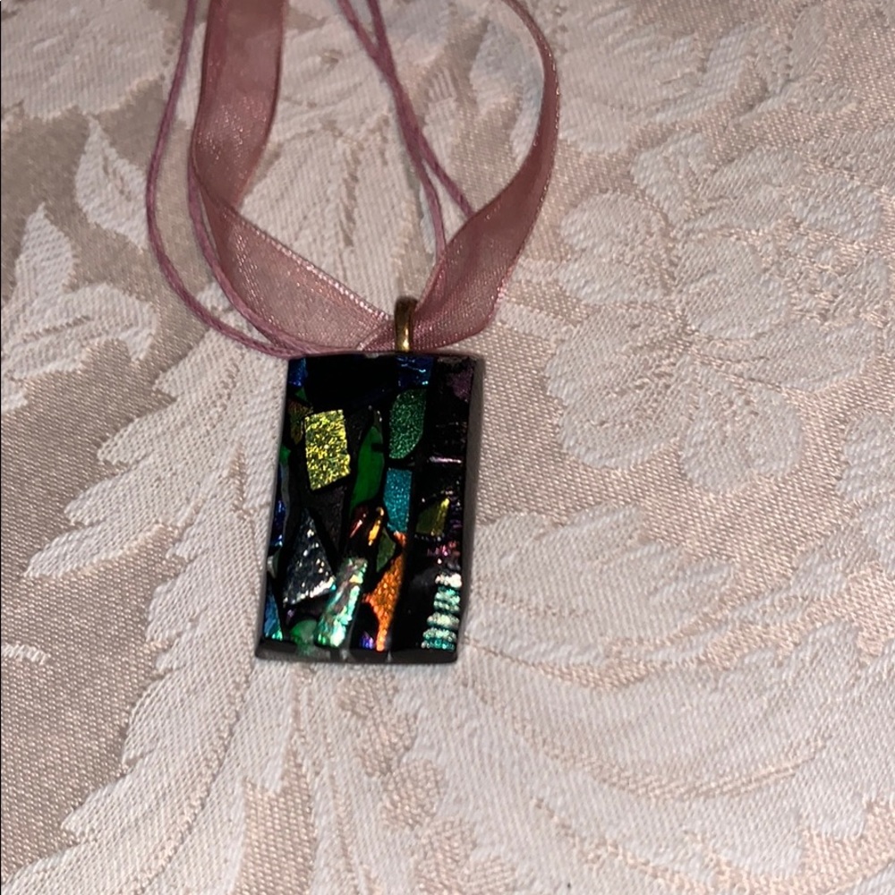 Dichroic glass necklace, new, multicolored.